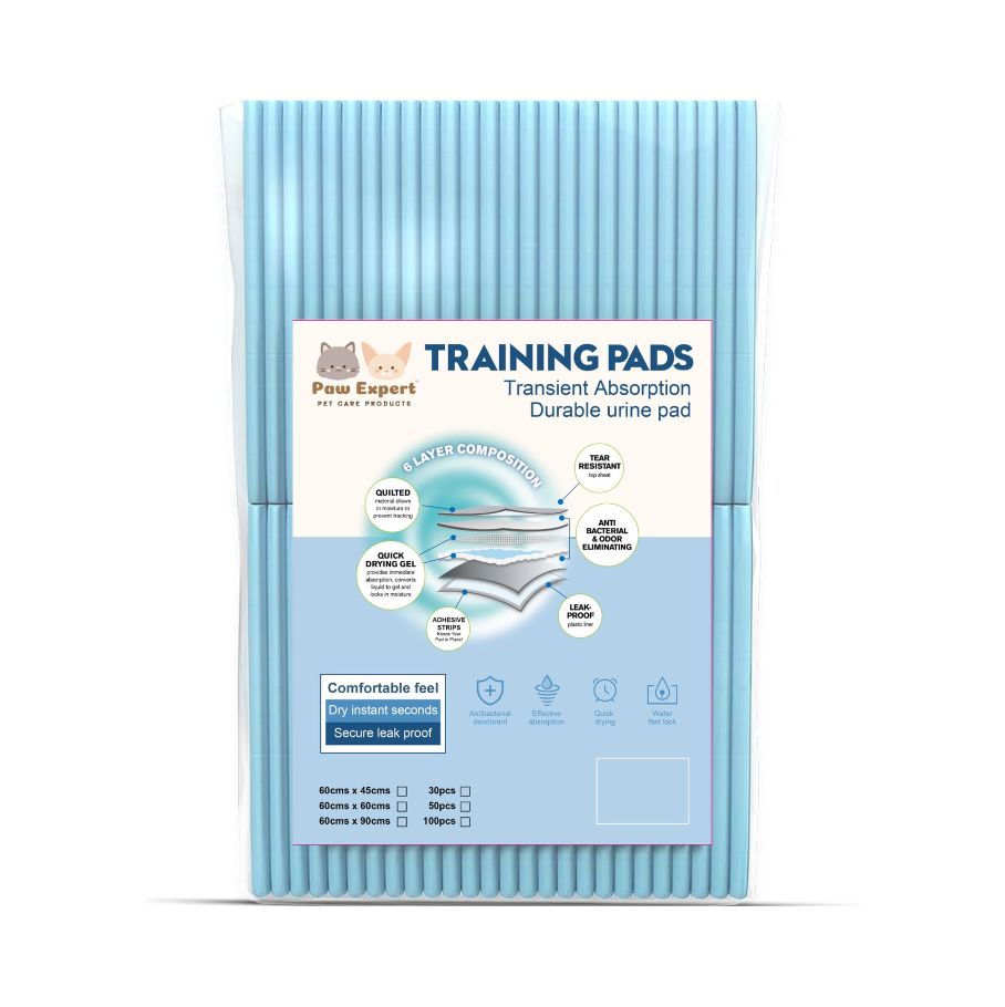 Paw Expert Economical Training Pee Pads For Dogs and Cats with ADHESIVE STRIPS - 60x60cm - 50pcs