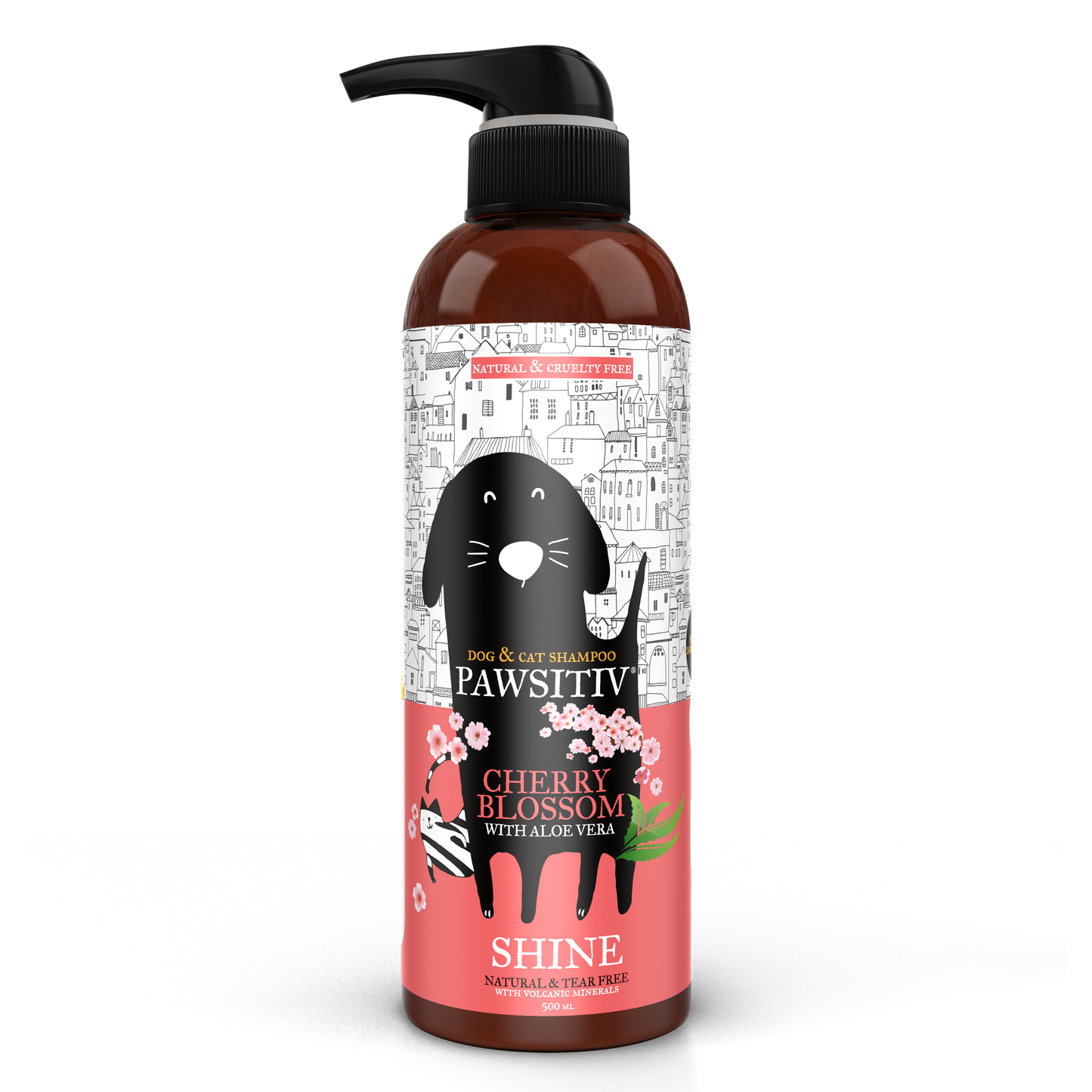 Pawsitiv Natural and Tearless Shampoo for Pets - Cherry Blossom with Aloe Vera - Glow Formula (SHINE) - 500ml
