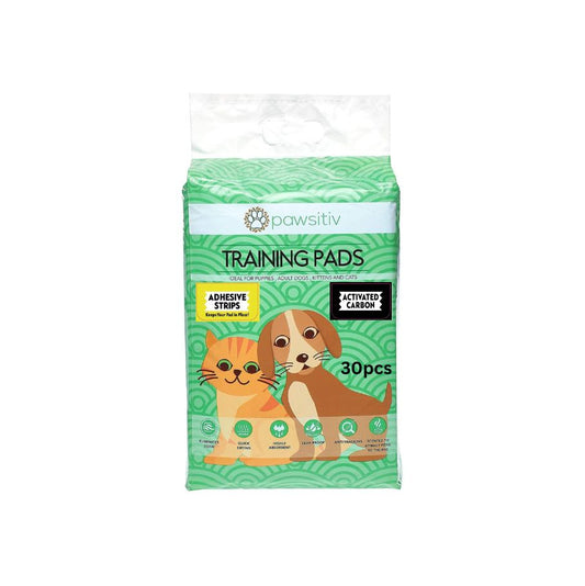 Pawsitiv CHARCOAL Training and Pee Pads For Puppy, Kitten, Dog and Cat  with ADHESIVE STRIPS- 30pcs Unscented