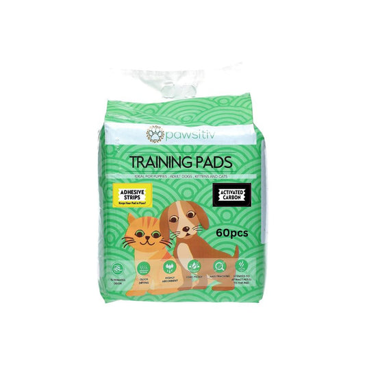 Pawsitiv CHARCOAL Training and Pee Pads For Puppy, Kitten, Dog and Cat  with ADHESIVE STRIPS- 60pcs Unscented
