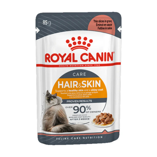 Royal Canin Feline Care Nutrition Hair & Skin In Gravy Adult Wet Cat Food - 85G (Pack of 12)