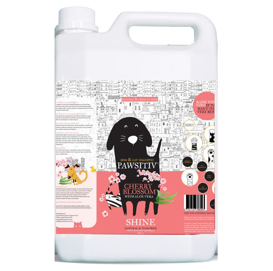 Pawsitiv Natural and Tearless Shampoo for Dogs & Cats - Cherry Blossom with Aloe Vera - Glow Formula (SHINE) - 1 Gallon (0731716786147)