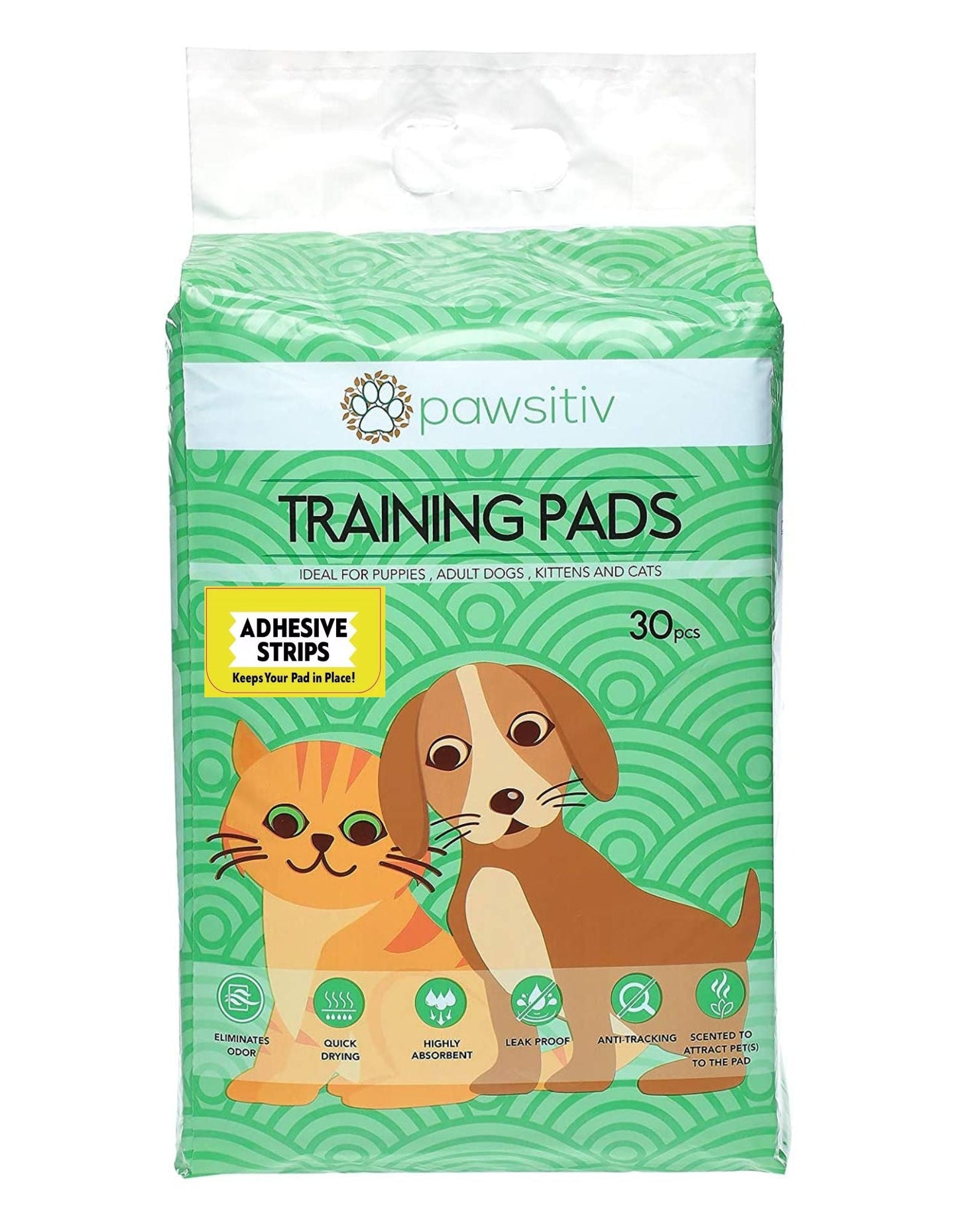 Pawsitiv Multifunctional Training and Pee Pads For Puppy, Kitten, Dog and Cat  with ADHESIVE STRIPS- 30pcs Unscented