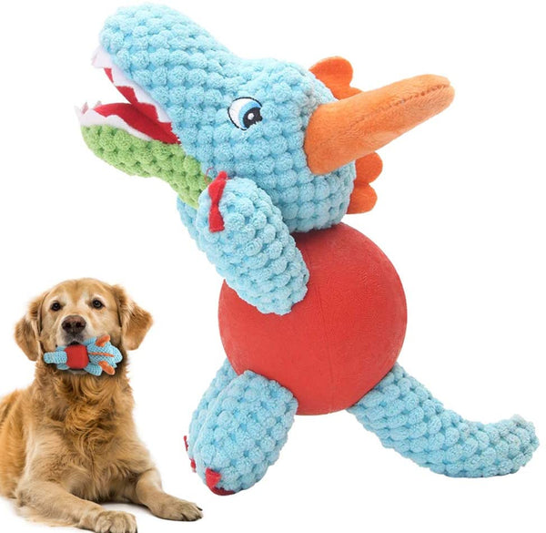 Blue Dino with Rubber Ball and Squeaky - Large (136) (6970002258454)