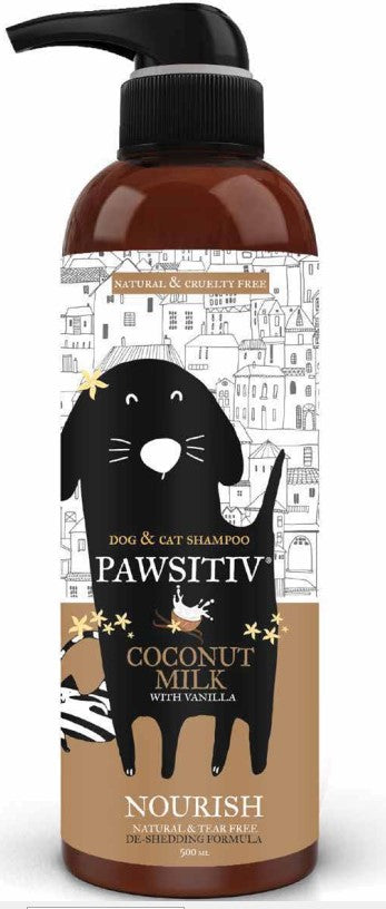 Pawsitiv Natural and Tearless Shampoo for Pets - Coconut Milk with Vanilla - DeShedding Formula (NOURISH) - 500ml (0731716786192)