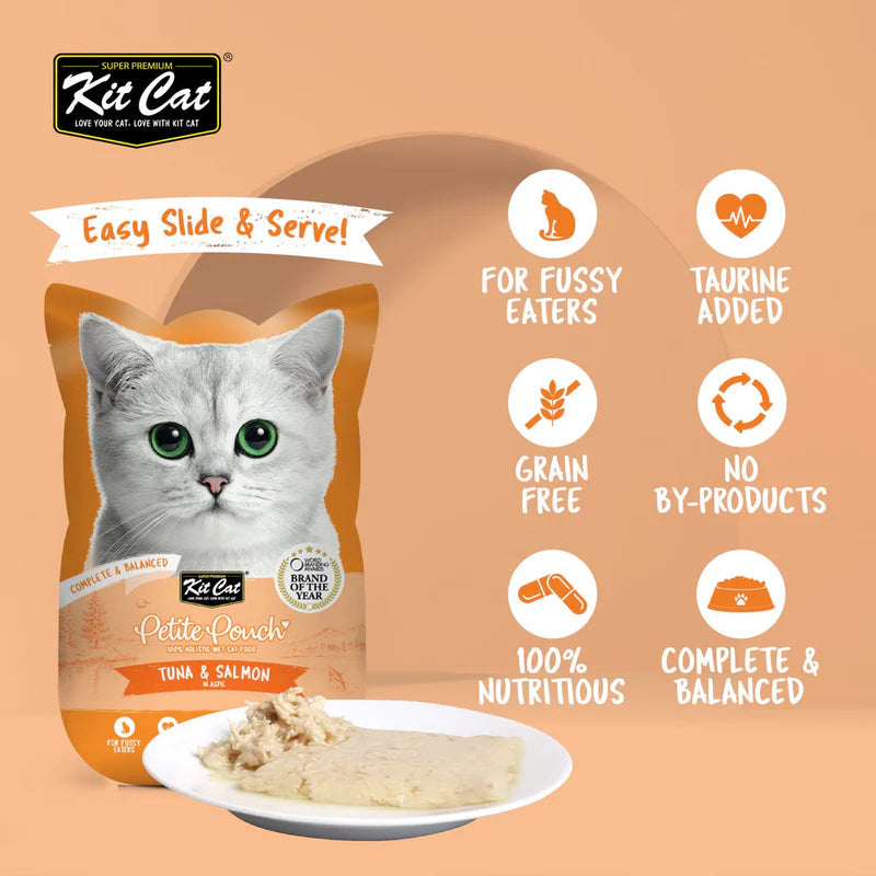 Kit Cat Petite Pouch - Tuna & Salmon In Aspic Wet Cat Food - 70G