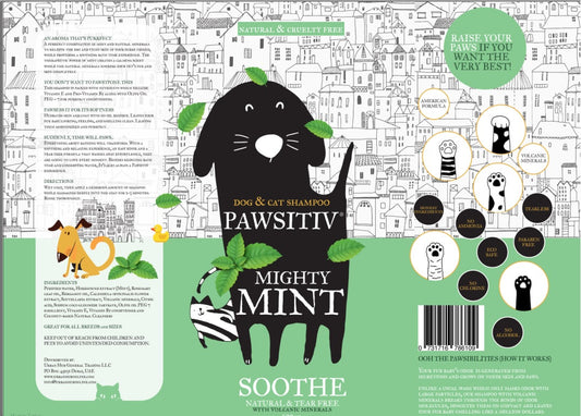 Pawsitiv Natural and Tearless Shampoo for Dogs & Cats - Mighty Mint - Healing Formula (SOOTHE) - 1 Gallon