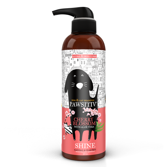 Pawsitiv Natural and Tearless Shampoo for Dogs & Cats - Cherry Blossom with Aloe Vera - Glow Formula (SHINE) - 500ml (0731716786093)
