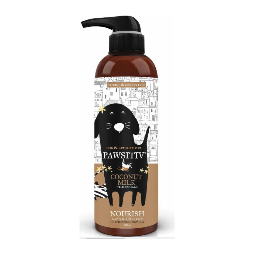 Pawsitiv Natural and Tearless Shampoo for Pets - Coconut Milk with Vanilla - DeShedding Formula (NOURISH) - 500ml (0731716786192)
